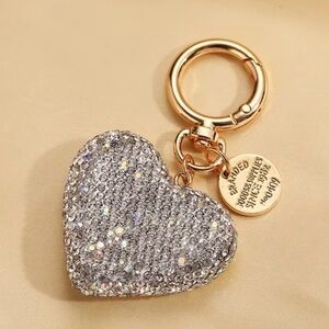 New double sided silver rhinestone heart purse keychain